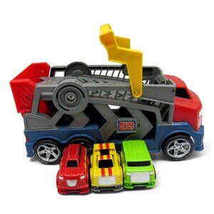 MEGA BLOKS Tiny n Tuff 2005 3 Cars and Vehicle Carrier Transport Truck 16"